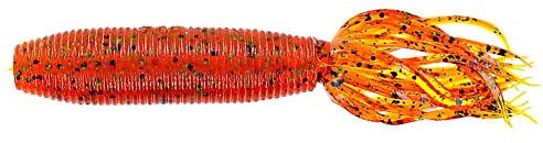 Yamamoto 4 Fat Ika - Realistic Soft Plastic Fishing Lure Baits with Grub-Style Body and Tube-Style Skirt - 10 Pack, Pumpkin (Orange) with Large Black and Small Green