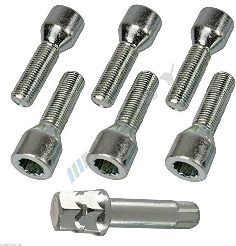 Felgenschloss Radsicherung Sternschrauben Radbolzen Radschrauben M12x1,5 / M14x1,5 / M12x1,25 / M14x1,25 (M12x1,25x28 Kegelbund 60°+Adapter für SW17/SW19)