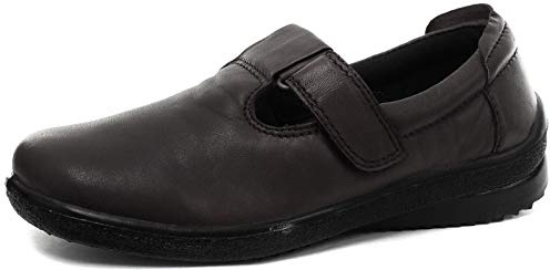 Mod Comfys Touch Fastening Padded T-Bar Leather Shoes - Black Softie Leather, Ladies UK 3/EU 36