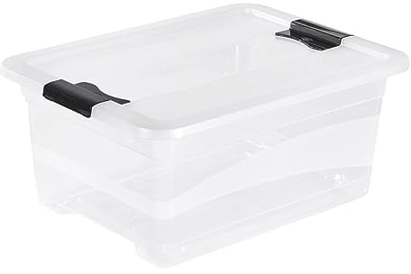 keeeper Aufbewahrungsbox mit Deckel und Schiebeverschluss, 39,5 x 29,5 x 17,5 cm, 12 l, Cornelia, Transparent