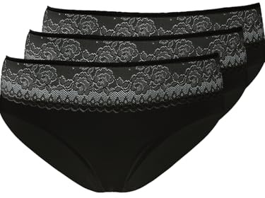 POMPADOUR - Damen Femme 024 - Midi-Slip - 3er Pack (40, Schwarz)
