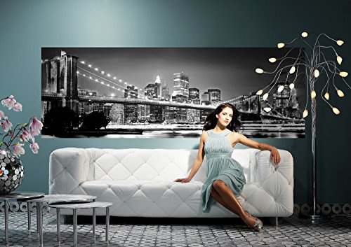 Komar Fototapete NEW YORK BROOKLYN BRIDGE | 368 x 127 cm | Tapete, Wand, Dekoration, Wandbelag, Wandbild, Wanddeko, Skyline, Schwarweiß, Brücke | 4-320