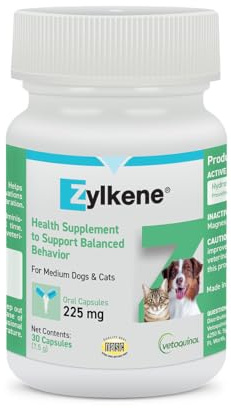 Vetoquinol Zylkene - Calming Oral Support for Medium Dogs & Large Cats - Supports Behavior & Occasional Anxiety - for Boarding, Vet Visits & Celebrations - Non-Drowsy & Lactose-Free - 30 Capsules