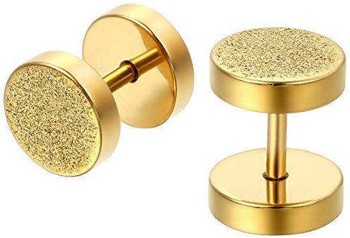 JewelryWe Fake Plug Ohrstecker Edelstahl: Herren Damen Tunnel Ohrringe Sandgestrahlt Gebürstet Kreis Fake Ohr Plugs Ohrstecker Schraube Helix Tragus Piercings 8mm Gold