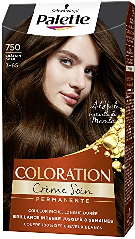 Schwarzkopf - Palette - Coloration Permanente Cheveux - Crème Soin - Couvre 100% Des Cheveux Blancs - Tenue 8 Semaines - Chatain Doré 750