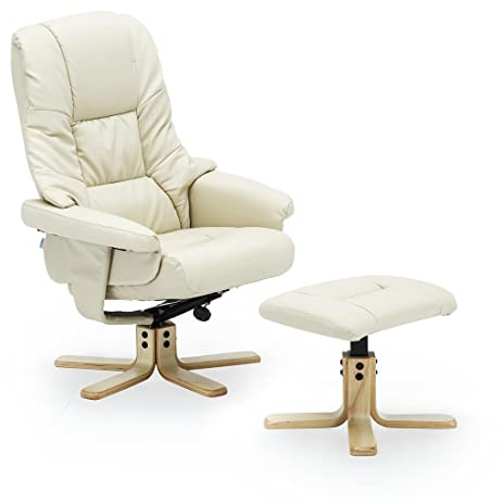 More4Homes SORENTO BONDED LEATHER SWIVEL RECLINER ARMCHAIR CHAIR with FOOT STOOL (Cream)