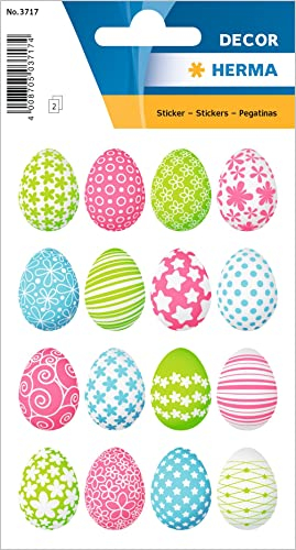 HERMA 3717 Ostern Sticker für Kinder, Fröhliche Bunte Ostereier (8 Aufkleber, Folie, matt) selbstklebend, permanent haftende Motiv Etiketten zur Deko für Mädchen und Jungen, bunt