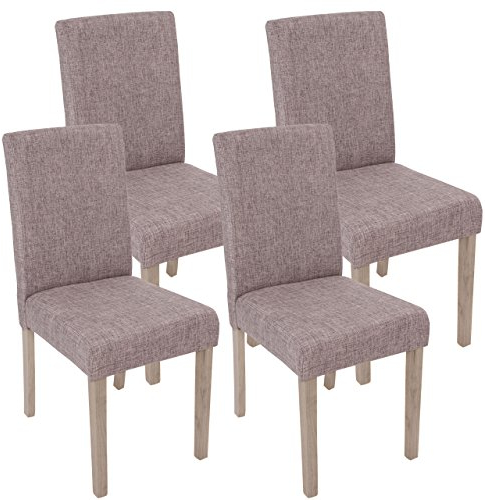 Mendler 4er-Set Esszimmerstuhl Littau, Stuhl Küchenstuhl - Textil, grau, Beine Struktur - Eiche
