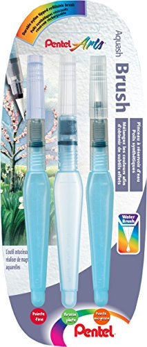 Pentel FRHx3 FMMH Lot de 3 Pinceaux à réserve d'eau Fine/Brosse plate/Moyenne