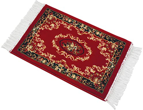 Walser Perserteppich Auto, universaler Orientteppich-Auto rot, klassischer Autoteppich orientalisch, PKW-Teppich mit weißen Teppichfransen 60x40cm