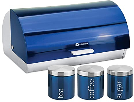 SQ Professional Gems Metallic Bread Bin and Canisters Blue, Sapphire, 40.2x27.2x19 cm