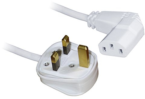 5M Right Angle Angled IEC Power Mains Lead Cable C13 Kettle Connector - WHITE