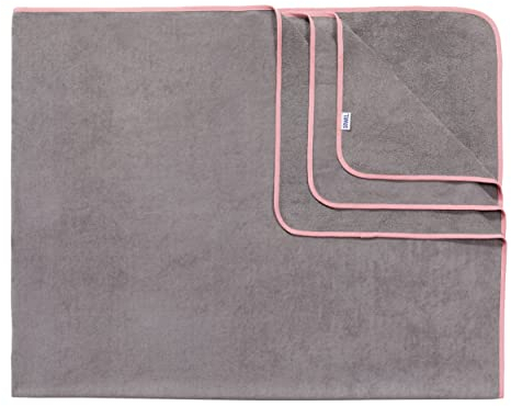 Sowel® Strandtuch XXL, 200x160 cm, Partner und Familien Badetuch, Groß, 100% Bio-Baumwolle, Flauschig, Frottee, Velours, Damen und Herren, Grau/Pink