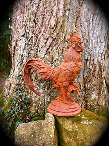 Antikas - Großer Hahn, rustikal Garten Skulptur als Eingangs-Deko, Hof-Hahn in Rost-Optik
