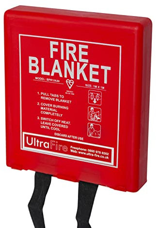 UltraFire 1.2m x 1.8m Hard Case Fire Blanket | for Homes, Kitchens, Offices, Caravans - Stop Frying Pan Fires & Clothing/Waste Bin Fires | Kitemarked Woven Glass Fibre Cloth with Rigid Hard Case