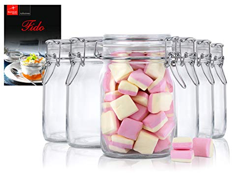 Original Fido Einmachgläser 6er Set Bügelverschluss 1,0 L inkl. Bormioli Rezept
