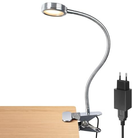 LEPOWER Clip on Light/Reading Light/Book Light Color Changeable/Night Light Clip on for Desk, Bed Headboard and Computers, Include UK 3-pin Plug Adapter (Silver)