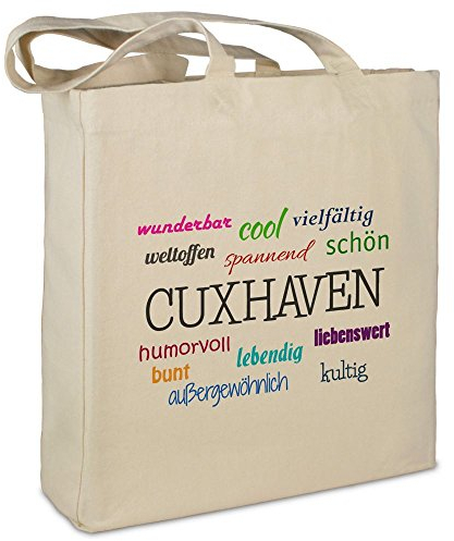 Stofftasche mit Stadt/Ort Cuxhaven - Motiv Positive Eigenschaften - Farbe beige - Stoffbeutel, Jutebeutel, Einkaufstasche, Beutel