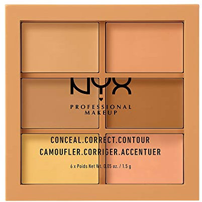 NYX Professional Makeup Conceal, Correct, Contour Palette, Six Shades, Cream Texture, Undertones, Shade: Medium