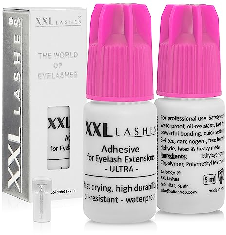 XXL Lashes Wimpernkleber xD „Ultra“, öl-resistent, hohe Haltbarkeit, schnell trocknend, wasserfest, geeignet für Volumen Technik, 5 ml