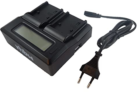 vhbw Dual Ladegerät kompatibel mit Grundig DLC-900 Kamera Camcorder Action Cam-Akku - Ladeschale mit Display