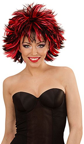 NET TOYS Sexy Damen Perücke Gothic Punk Faschingsperücke schwarz-rot Strähnchen Kurzhaarperücke Frauen Karnevalsperücke Damenperücke Karneval Frauenperücke Fasching