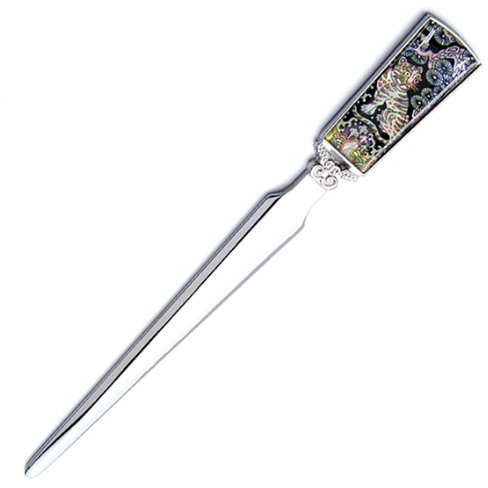 Ouvre Lettres Coupe Papier Métal Nacre Peinture Minhwa Corée TIGRE ET PIN