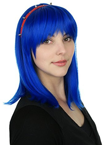 Prettyland Damen Königs-Blau Mittellange Glatte Natürlich Matte wie Echthaar matte Manga Anime Perücke blue Wig C787