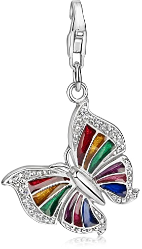 MATERIA Charms Anhänger Schmetterling 925 Silber Zirkonia mit Emaille bunt für Bettelarmband/Kette #C26