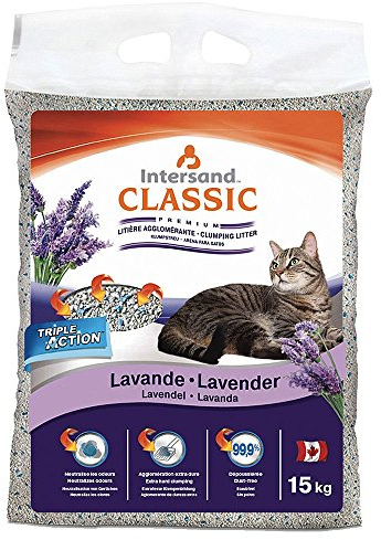 15 kg Intersand Classic Katzenstreu Lavendelduft, Größe:M 15 kg