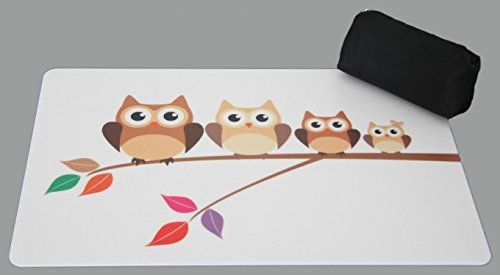 Schreibtischunterlage Set Vier Eulen auf Ast 40 x 60 cm mit schwarzem Stiftemäppchen