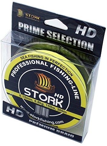 Stork HD, 4-Fach geflochtene Angelschnur 300m (Fluo Gelb, 50 lbs / 22.7 kg / 0.34 mm)