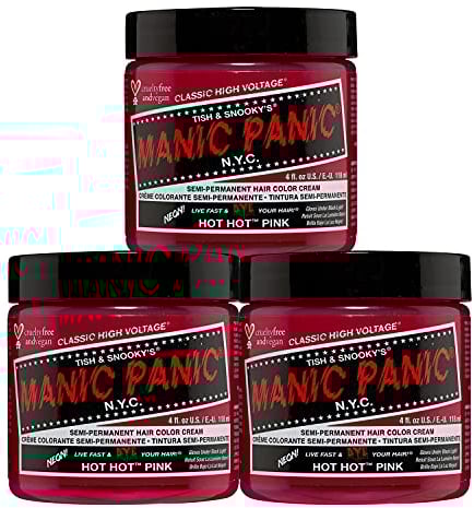 Manic Panic Hot Hot Pink Classic Creme, Vegan, Cruelty Free, Semi Permanent Hair Dye 3 x 118ml