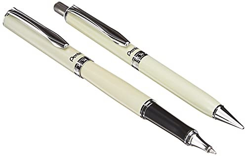 Pentel Libretto Roller Gel Pen and Pencil Set with Gift Box, Pen 0.7mm and Pencil 0.5mm, Cream Barrels (K6A8W-A) by Pentel
