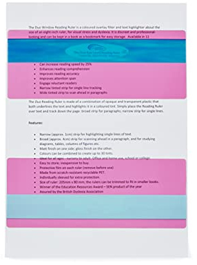 The Original Duo Reading Ruler Overlays - Magenta (Pack of 10) by Crossbow Education UK - Dyslexia Aids and Visual Stress Specialists