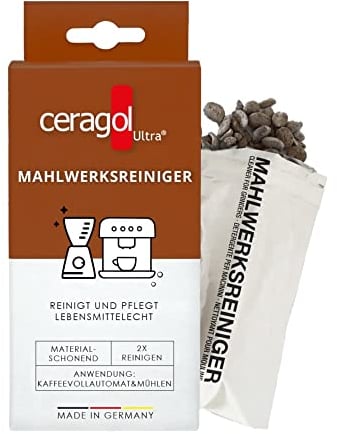 ceragol ultra Mahlwerks-Reiniger – Reinigungs-Granulat für Kaffee-Vollautomaten und Mühlen aller Art, effektiver Kaffee-Reiniger, 2 Stück für 2 Anwendungen