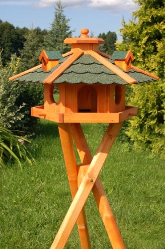 Deko-Shop-Hannusch Vogelhaus Futterhaus V12, Vogelfutterhaus aus Holz mit Solarbeleuchtung, mit Ständer, mit Futtersilo, Silo