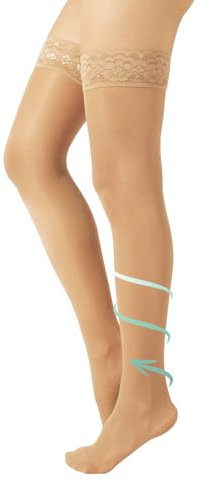 CALZITALY Schenkelstrümpfe mit Abgestufter Kompression | Stützstrümpfe Mittlerer Kompression 10-14 mm/Hg | Schwarz, Hautfarbe | S, M, L, XL | 70 DEN | Made in Italy (S, Beige)