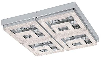EGLO LED Deckenleuchte Fradelo, 8 flammige Deckenlampe modern, Wohnzimmerlampe aus Metall und Kunststoff in Chrom, Kristall in Klar, Schlafzimmerlampe eckig, LEDs warmweiß, L x B 52 cm