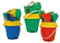 Simba 107113717 - Burgen-Eimergarnitur, 3-sort., es Wird nur EIN Artikel geliefert, 8 Teile, Eimer, Sieb, 4X Sandform, Schaufel, Rechen, Höhe 16cm, Durchmesser 17cm