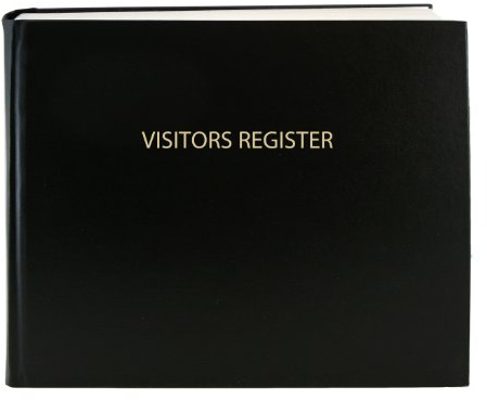 BookFactory Visitor Log Book/Visitor Register/Visitor Sign-In Book - 120 Pages, 8 7/8 x 7 - Black Cover, Smyth Sewn Hardbound (LOG-120-Visitor-A-LKT34)