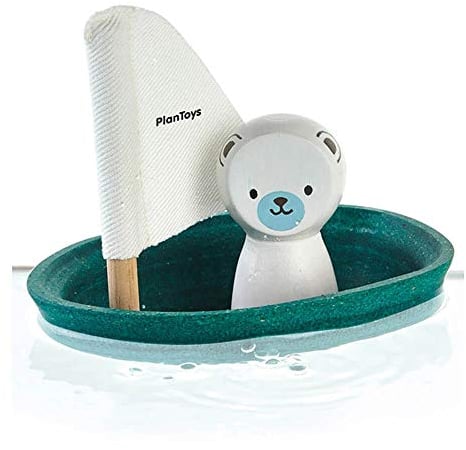 Plan Toys PLTO-5712 PLTO-5712-Segelboot mit Einem Bär, Minifigure
