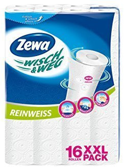 3 x Haushaltstücher/Papiertücher ZEWA wisch + weg (Reinweiß / 16 Rollen) XXL PACK