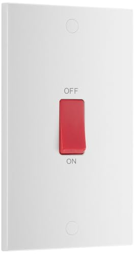 BG Electrical Large Cooker Control Switch Unit, Double Plate, Double Pole, Square Edge, Nexus 900 Series, White Moulded, 45A, 973