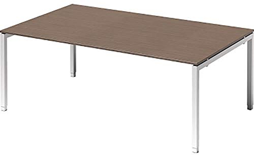 BISLEY Cito Chefarbeitsplatz/Konferenztisch, 650-850 mm höheneinstellbares U-Gestell, Metall, Wn396 Dekor Nußbaum, Gestell Verkehrsweiß, 120 x 200 x 85 cm