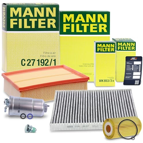 MANN-FILTER Inspektionspaket Filterset 1x Ölfilter, 1x Luftfilter, 1x Innenraumfilter, 1x Kraftstofffilter, 1x Ölablassschraube Kompatibel mit AUDI A4 B6 (8E2)(8E5)(8H7) A4 B7 (8EC)(8ED)(8HE)