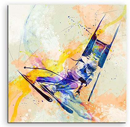 Ski Alpin III 60x60cm Wandbild SPORTBILD Aquarell Art tolle Farben von Paul Sinus