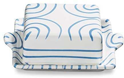 GMUNDNER KERAMIK Butterdose Grösse: l= 16.5 cm x b= 12 cm x h= 5.7 cm Blaugeflammt Geschirr, handgemacht in Österreich