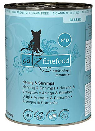 catz finefood N° 13 Hering & Shrimps Feinkost Katzenfutter nass, verfeinert mit Kürbis & Aloe Vera, 6 x 400g Dosen