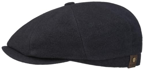Stetson Hatteras Schirmmütze Damen Herren Flat Cap mit Wolle Kaschmir Herbst Winter Flanelfutter blau 62 cm
